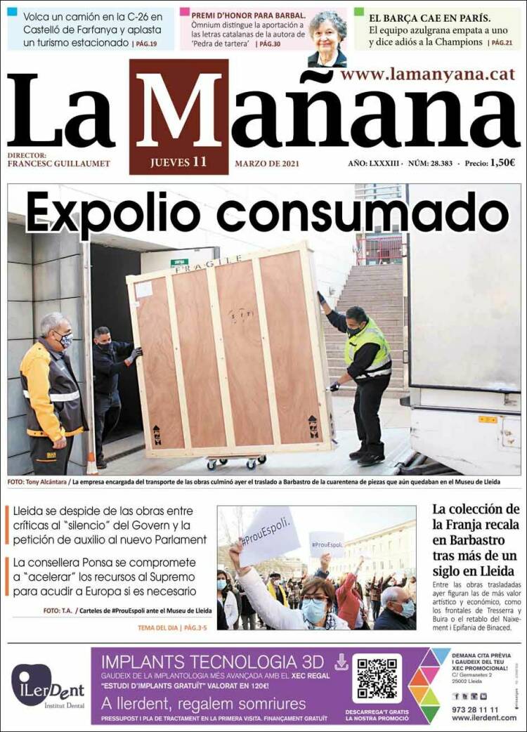 Portada de La Mañana - Diari de Ponent (Espa&ntilde;a)