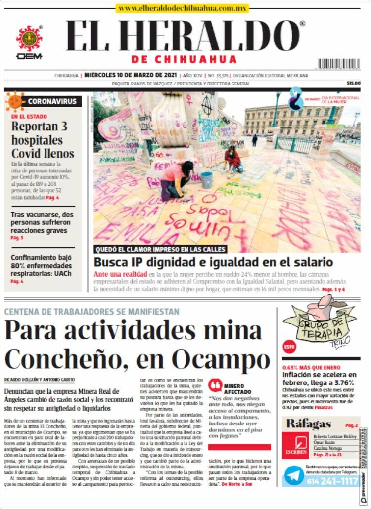 Portada de El Heraldo de Chihuahua (México)