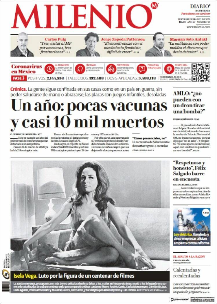 Portada de Milenio de Monterrey (México)