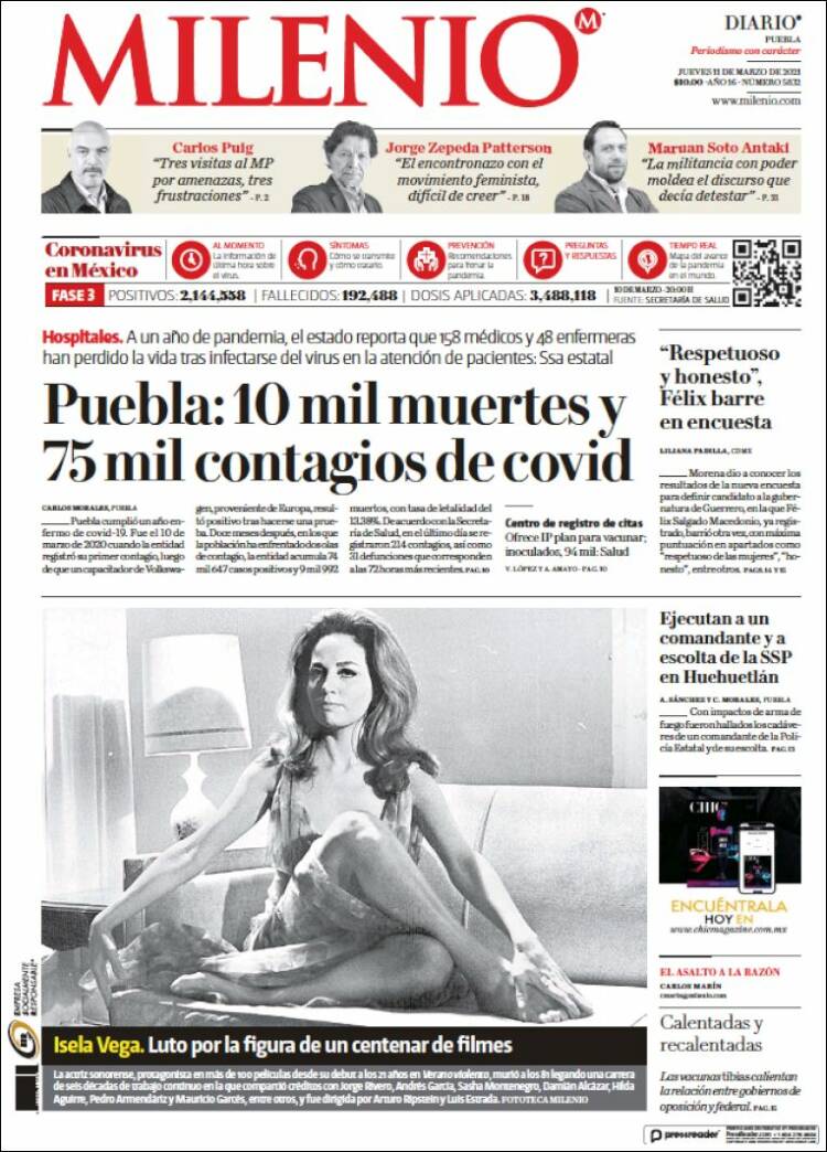 Portada de Milenio de Puebla (México)