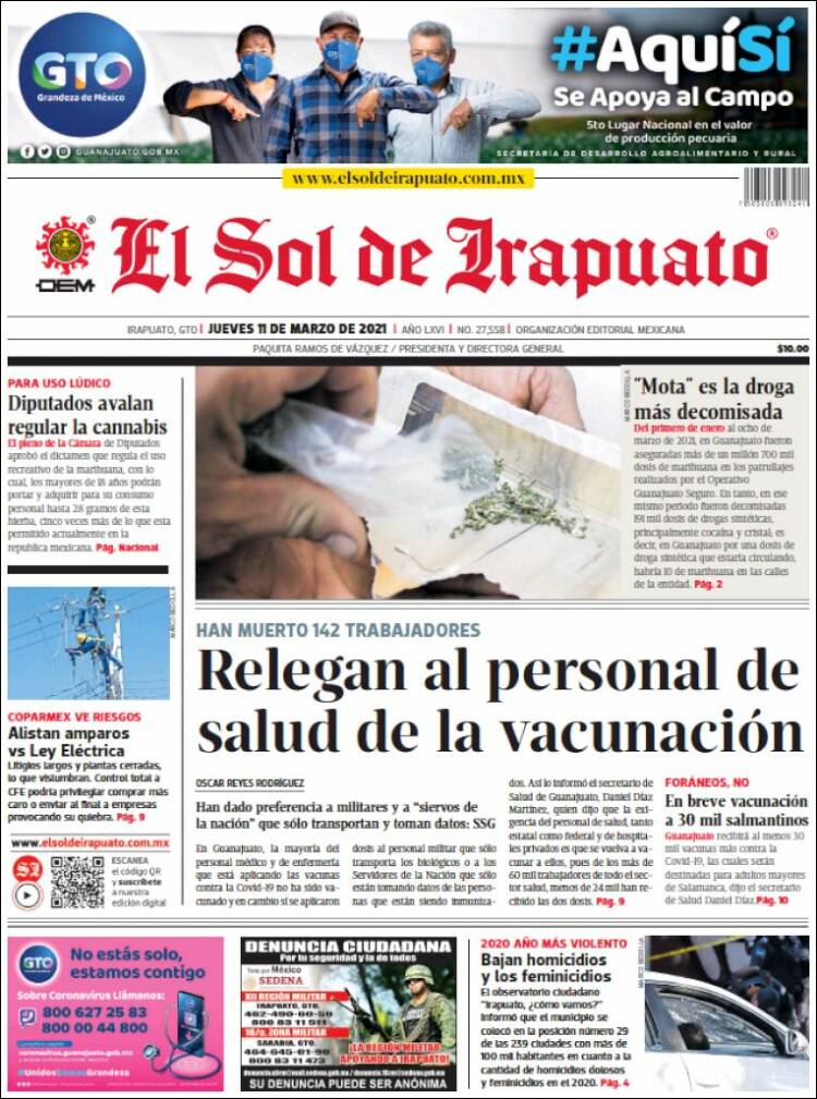 Portada de El Sol de Irapuato (México)