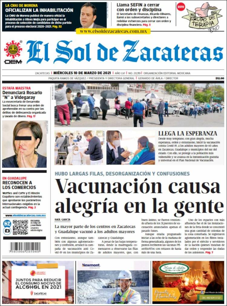 Portada de El Sol de Zacatecas (México)