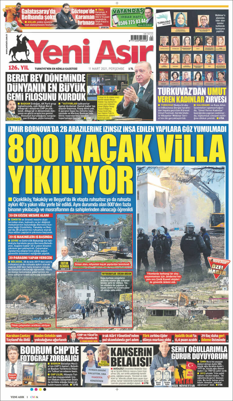 Portada de Yeni Asır (Turqu&iacute;a)