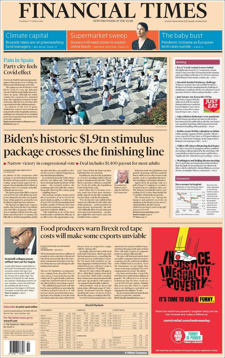 Portada de Financial Times (Reino Unido)