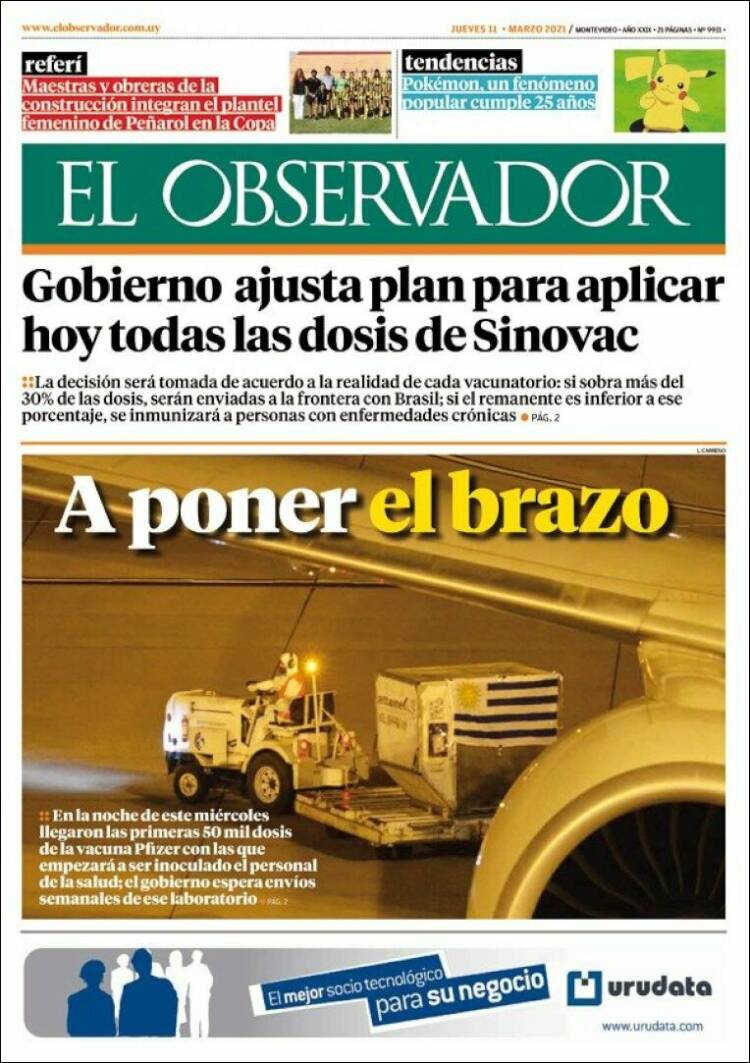 Portada de El Observador (Uruguay)