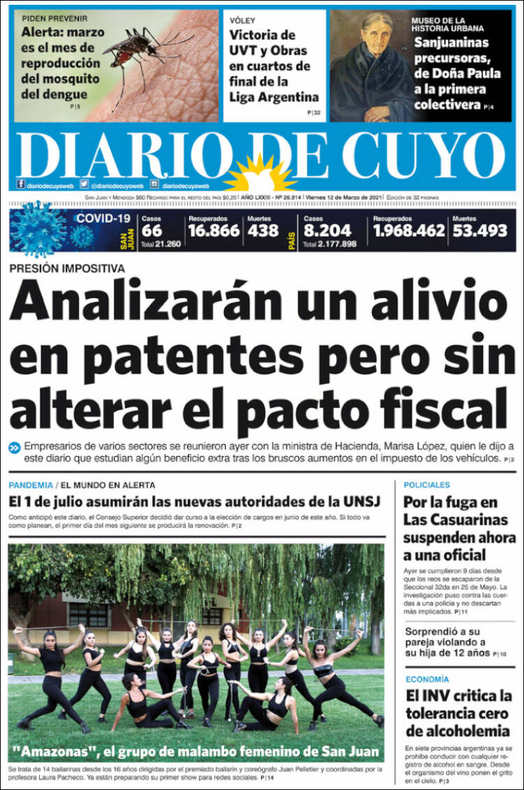 Portada de Diario de Cuyo (Argentina)
