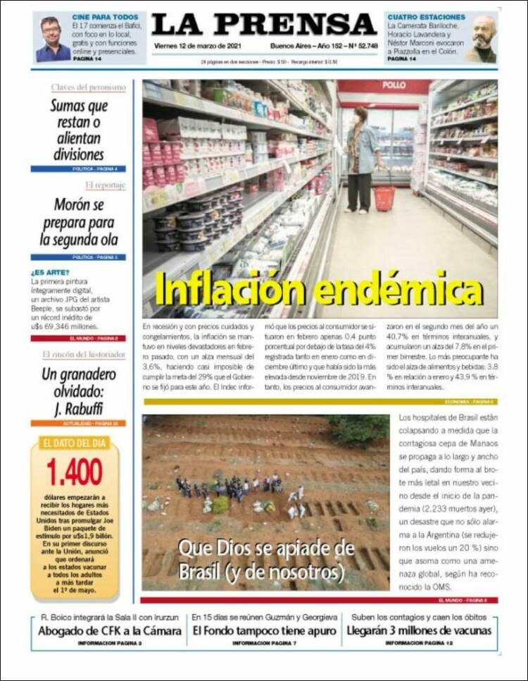 Portada de La Prensa (Argentina)