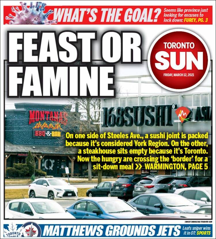 Newspaper The Toronto Sun Canada Newspapers In Canada Friday S Edition March 12 Of 2021 Kiosko Net