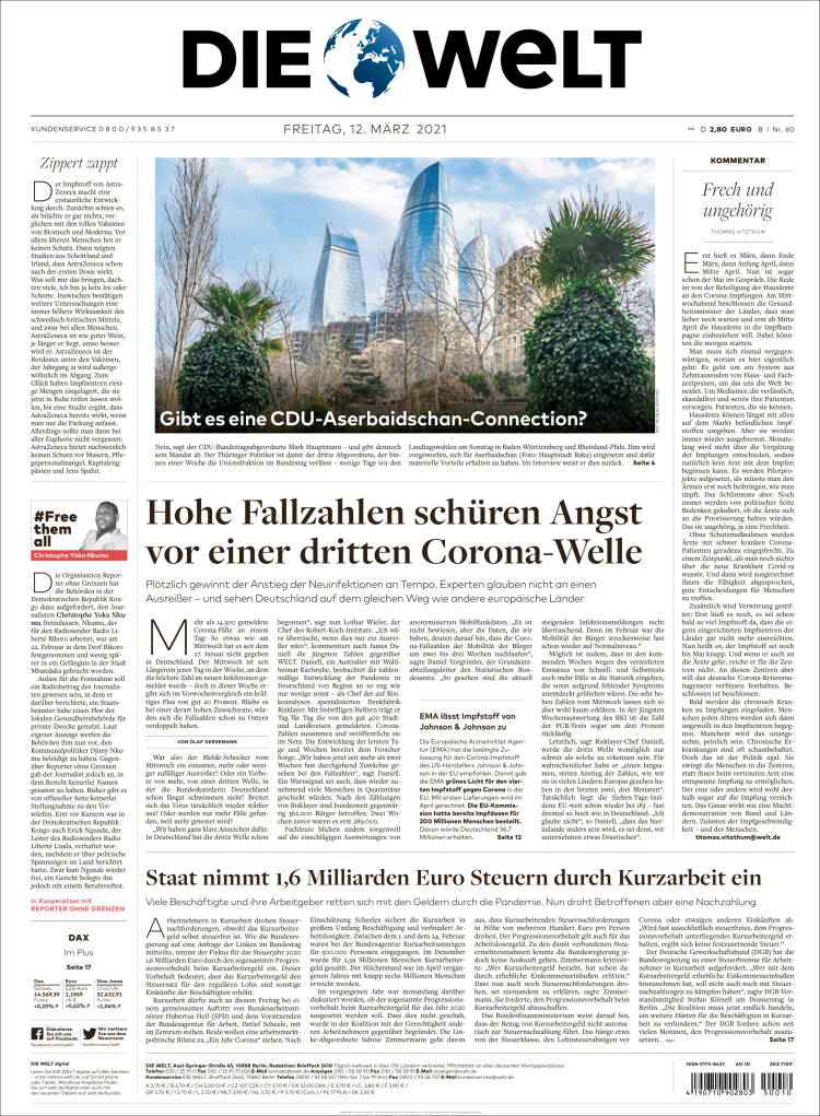 Portada de Die Welt (Alemania)