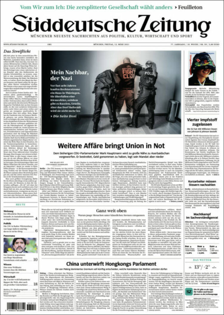 Portada de Sueddeutsche (Alemania)
