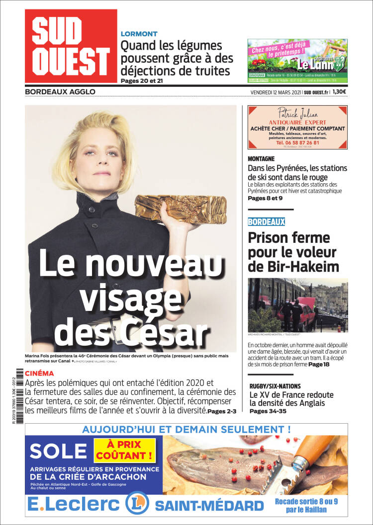 Portada de Sud Ouest (Francia)