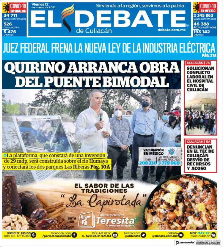 Portada de El Debate de Culiacán (M&eacute;xico)