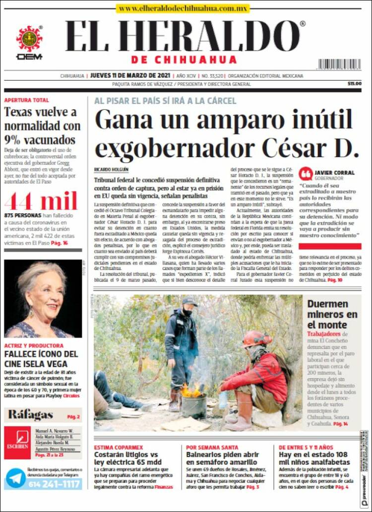 Portada de El Heraldo de Chihuahua (M&eacute;xico)