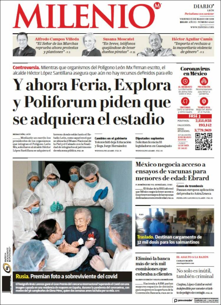 Portada de Milenio de León (M&eacute;xico)