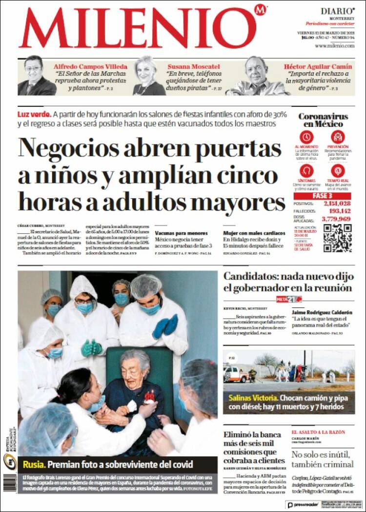 Portada de Milenio de Monterrey (M&eacute;xico)