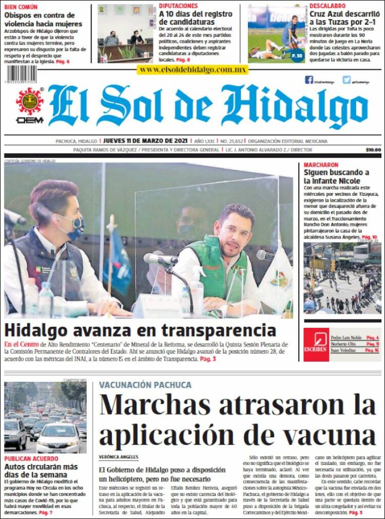 Portada de El Sol de Hidalgo (M&eacute;xico)