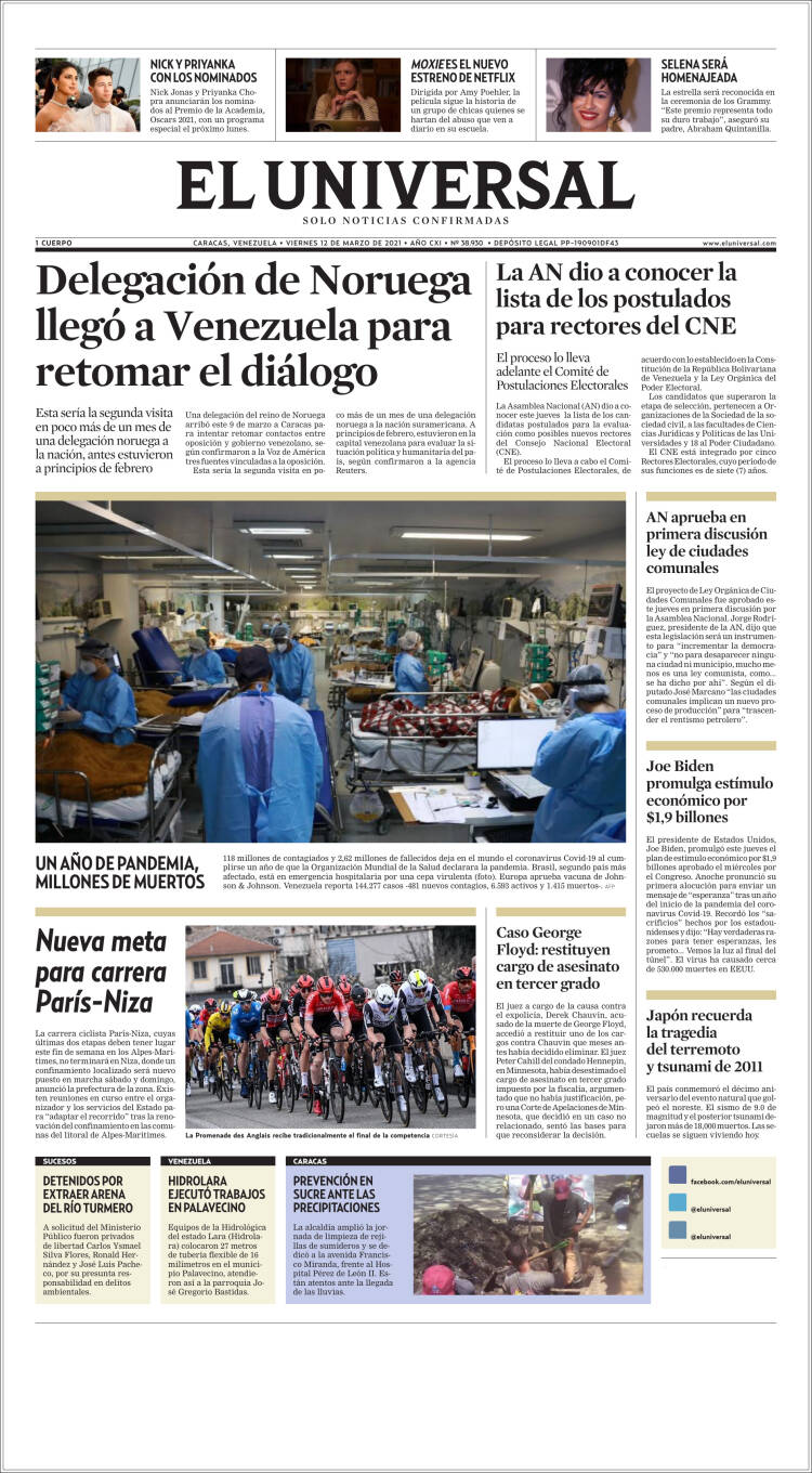 Portada de Universal (Venezuela)