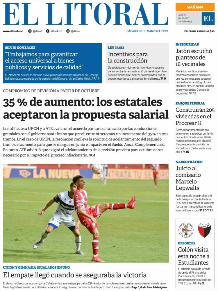 Portada de Diario El Litoral (Argentina)