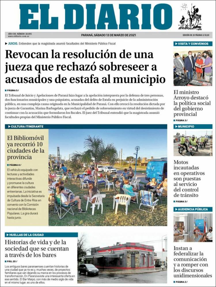 Portada de El Diario de Paraná (Argentina)