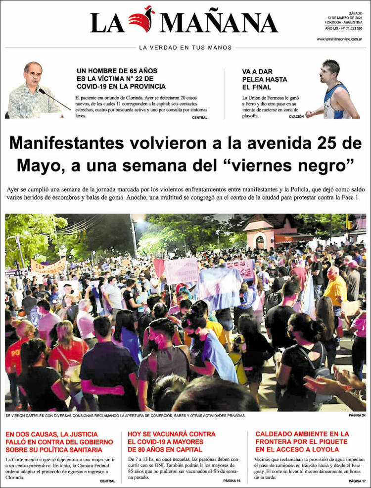 Portada de Diario La Mañana (Argentina)