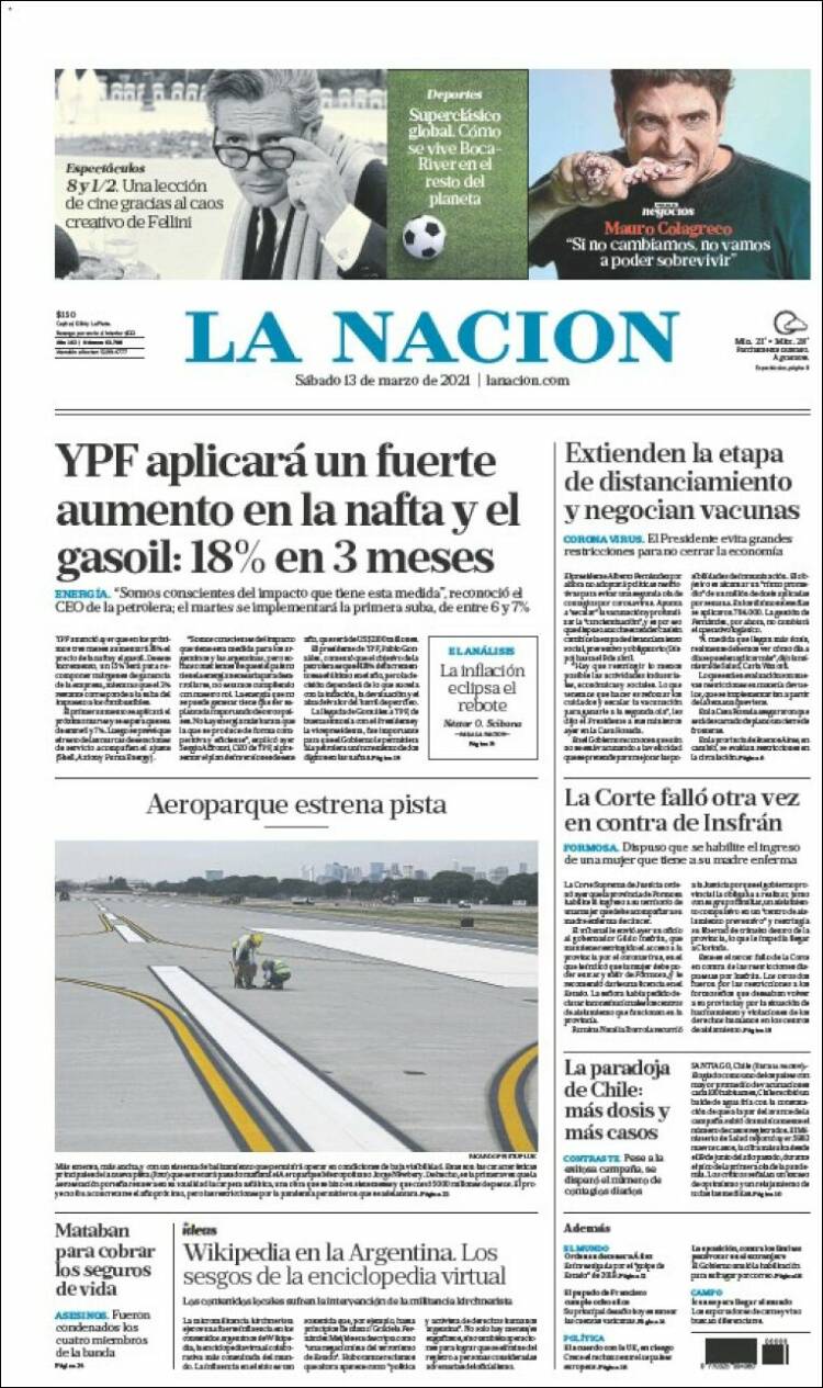 Portada de La Nación (Argentina)