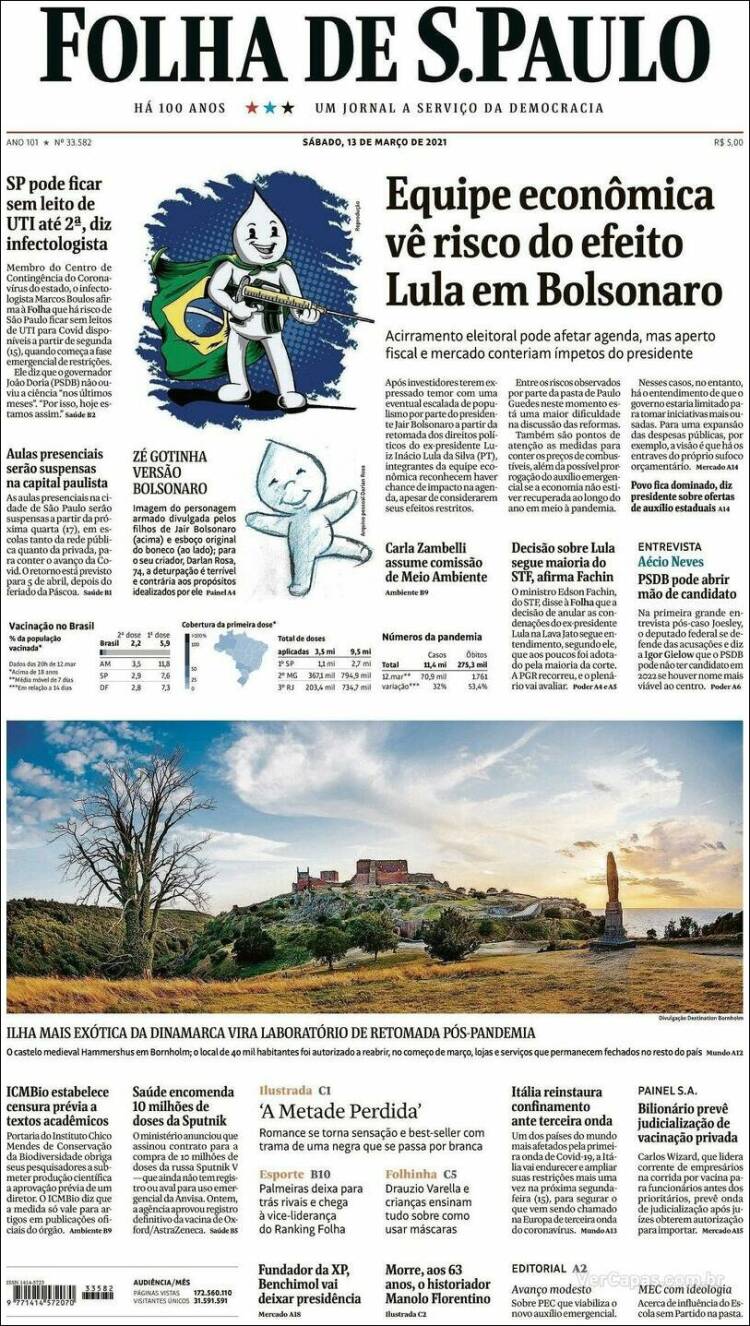 Portada de Folha de São Paulo (Brasil)