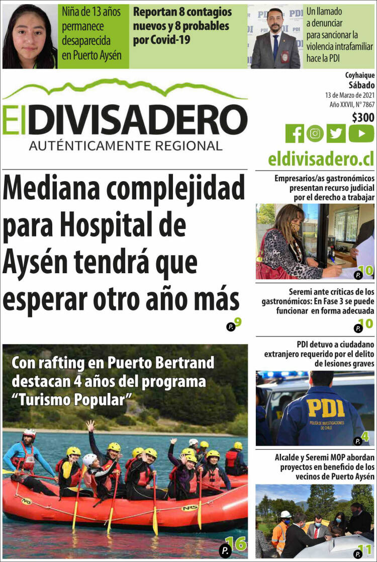 Portada de Diario El Divisadero (Chile)