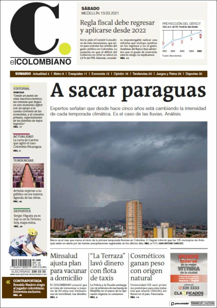Portada de El Colombiano (Colombia)