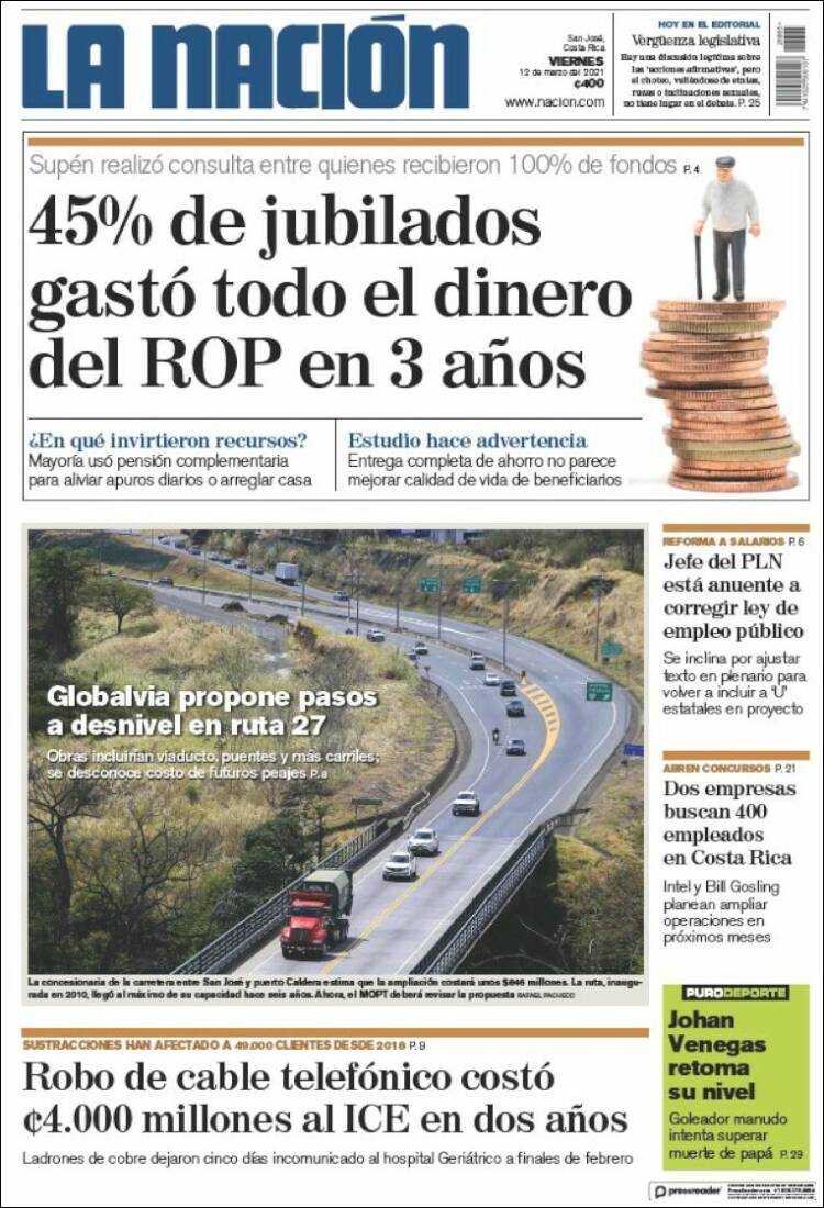 Portada de La Nación - Costa Rica (Costa Rica)