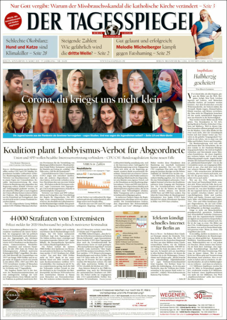 Portada de Der Tagesspiegel (Alemania)