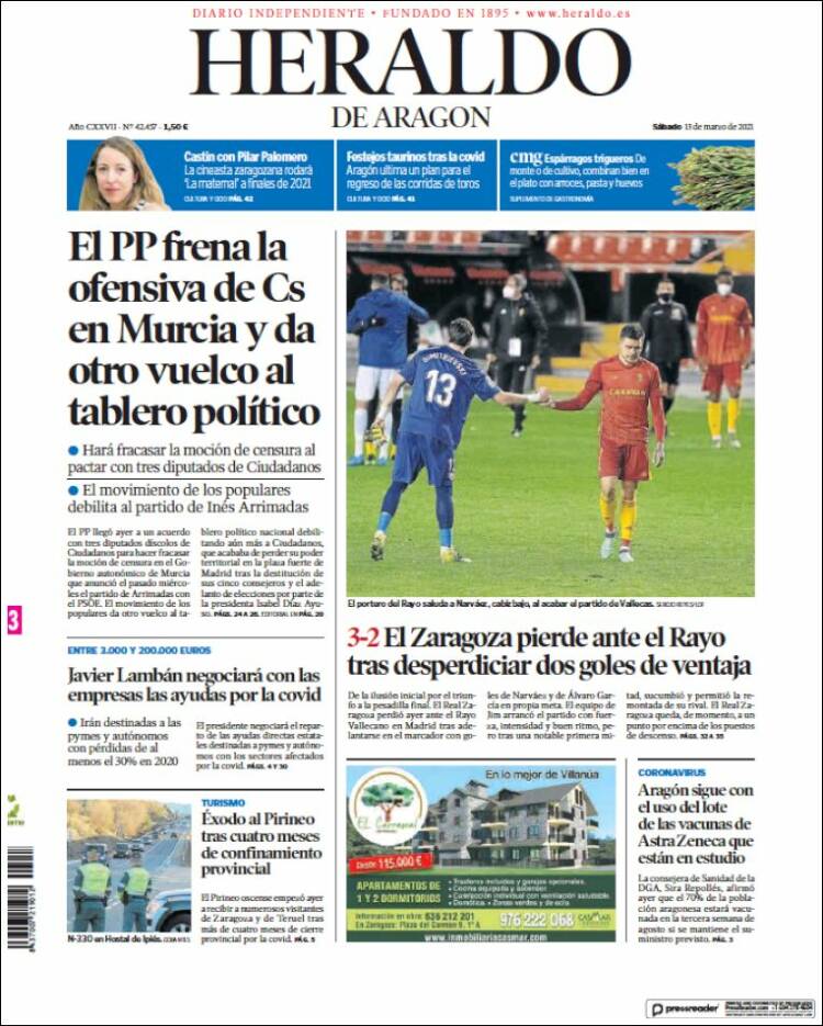 Portada de Heraldo de Aragón (Espa&ntilde;a)
