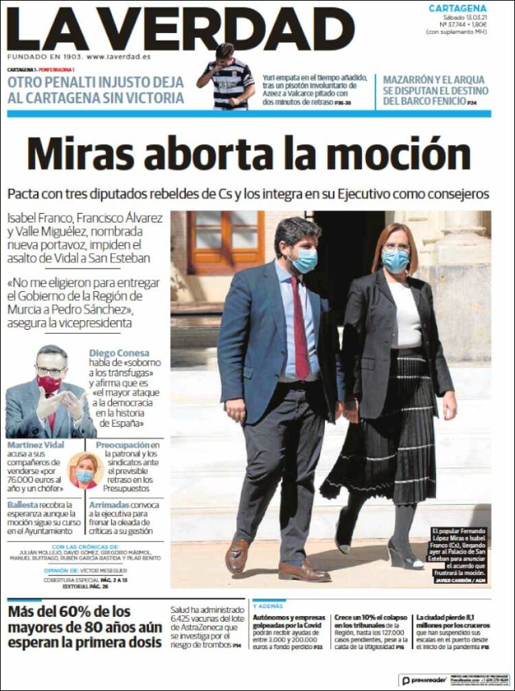 Portada de La Verdad de Cartagena (Espa&ntilde;a)