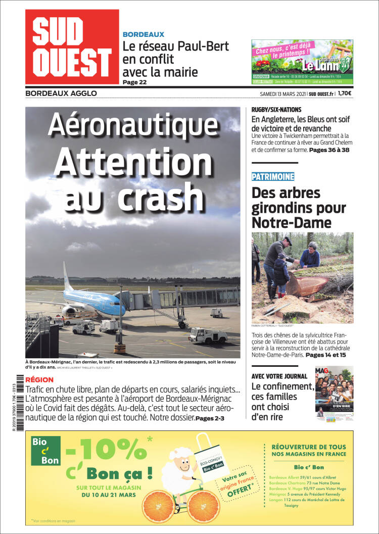Portada de Sud Ouest (Francia)