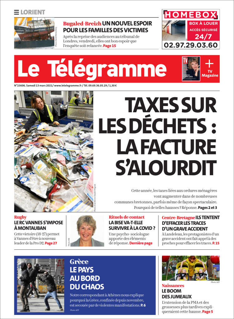 Portada de Télégramme (Francia)