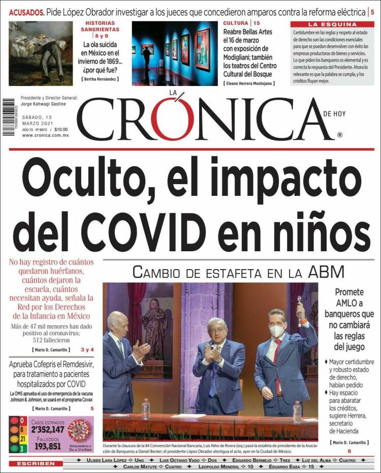 Portada de La Crónica de Hoy (México)