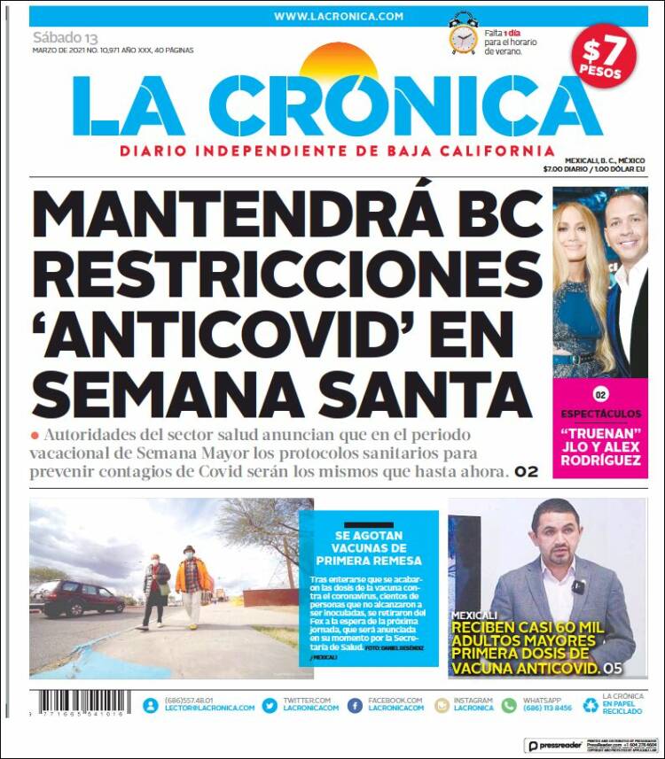 Portada de La Crónica de Baja California (México)