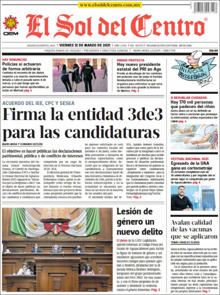 Portada de El Sol del Centro (México)