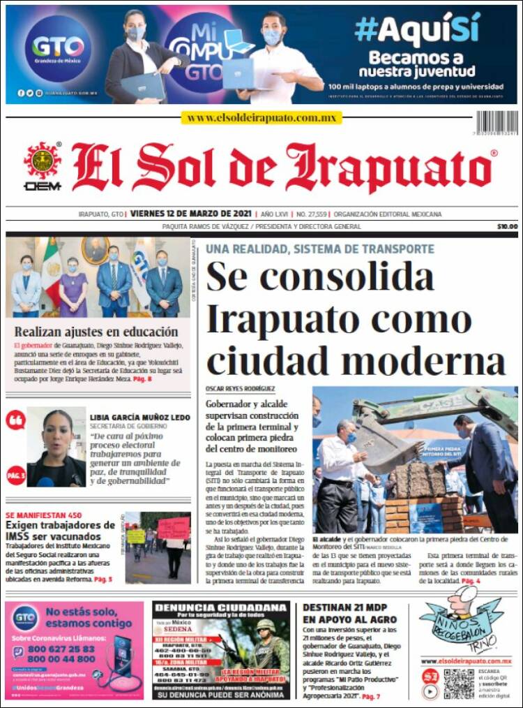 Portada de El Sol de Irapuato (México)