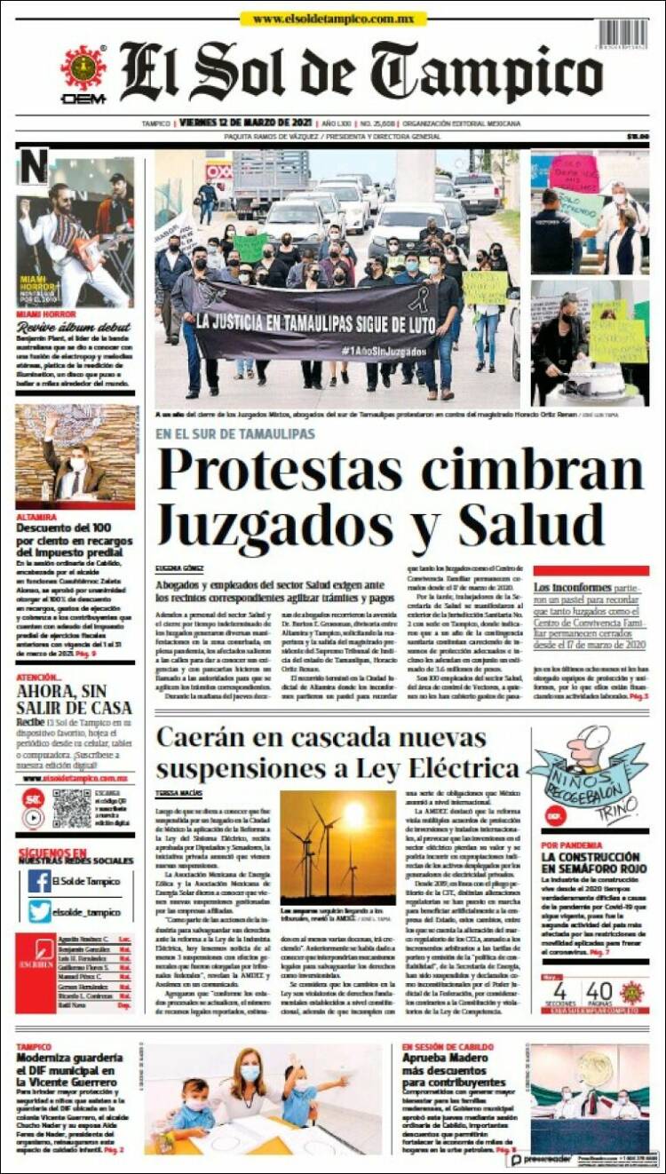 Portada de El Sol de Tampico (México)