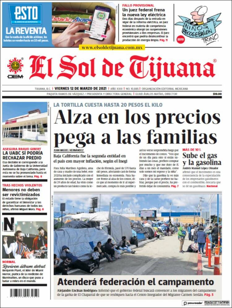 Portada de El Sol de Tijuana (México)