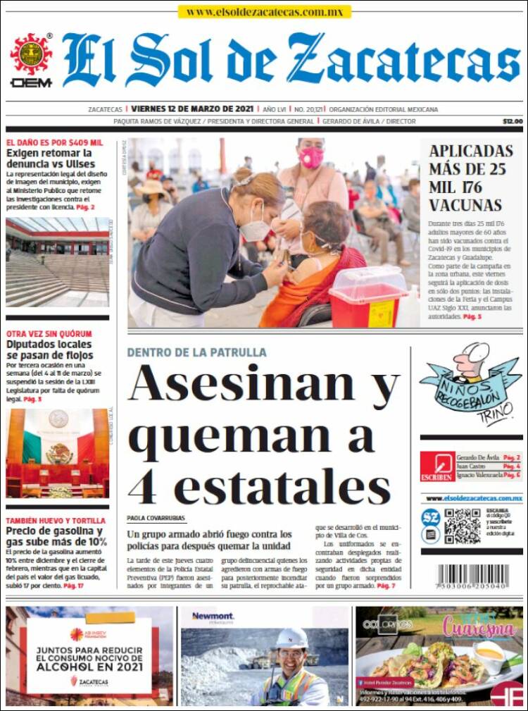 Portada de El Sol de Zacatecas (México)