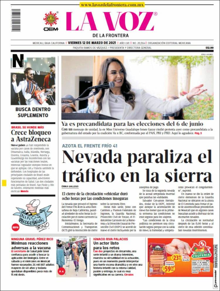 Portada de La Voz de la Frontera (México)