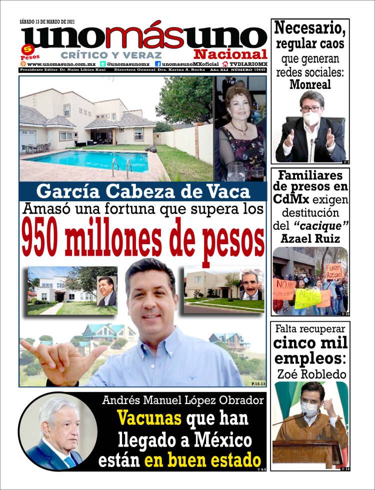 Portada de unomásuno (México)