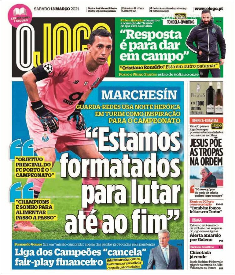 Portada de O Jogo (Portugal)