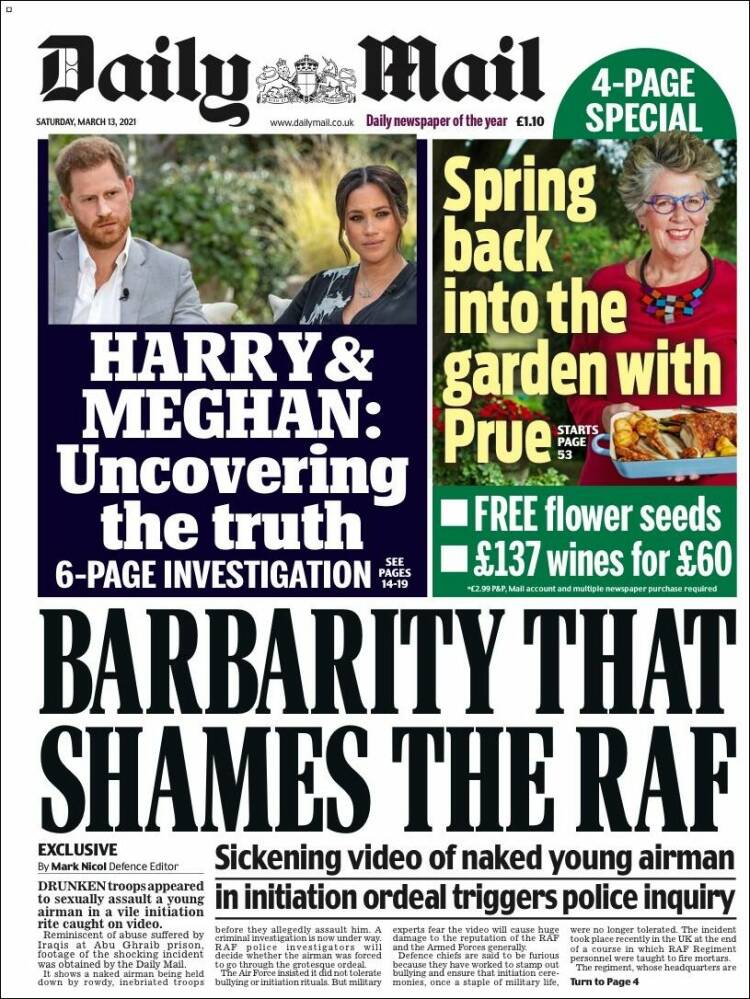 Portada de Daily Mail (Reino Unido)