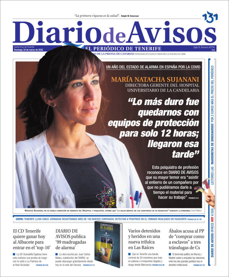 Portada de Diarios de Avisos (España)