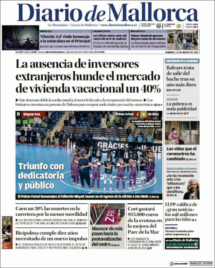 Portada de Diario de Mallorca (España)