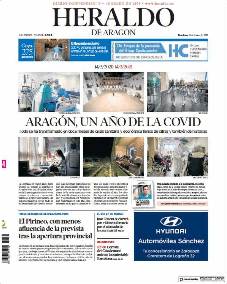 Portada de Heraldo de Aragón (España)