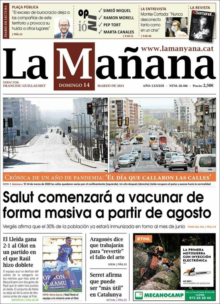 Portada de La Mañana - Diari de Ponent (España)