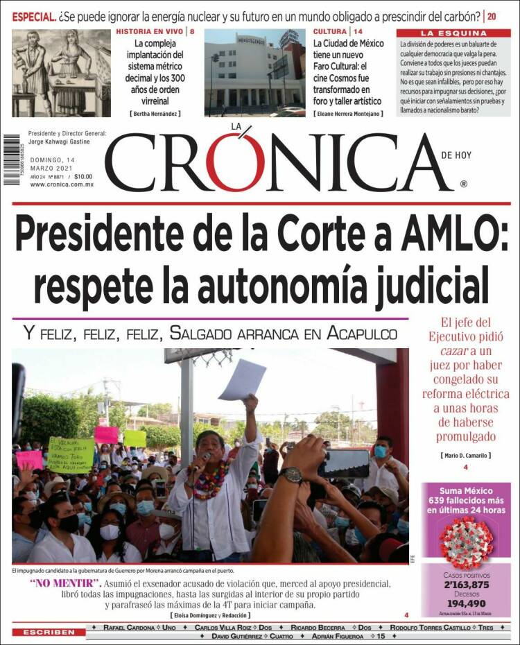Portada de La Crónica de Hoy (México)